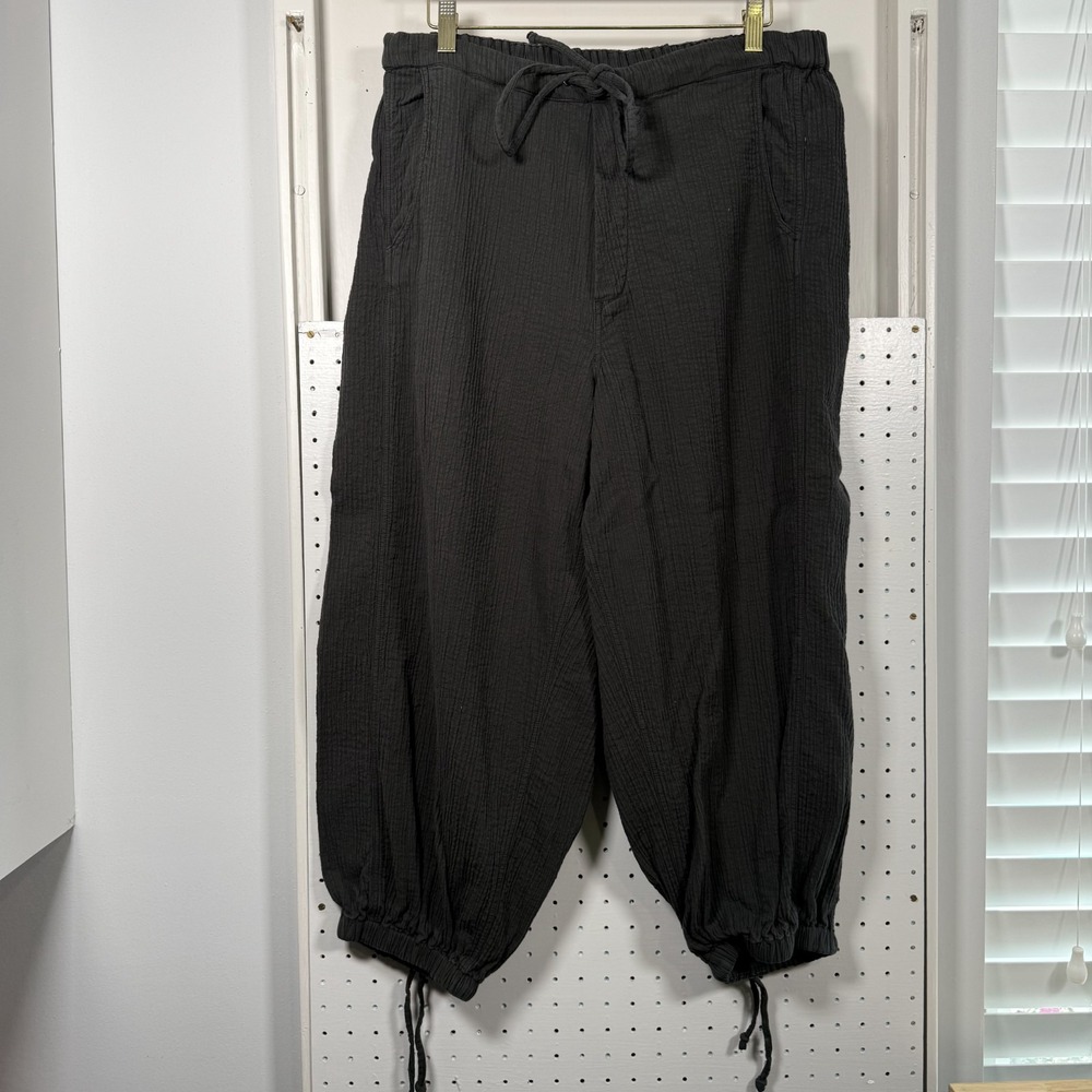 Pilcro Gauze Harem Pants Women's PM‎ Black Elastic Waist Crop Drawstring Cuffs